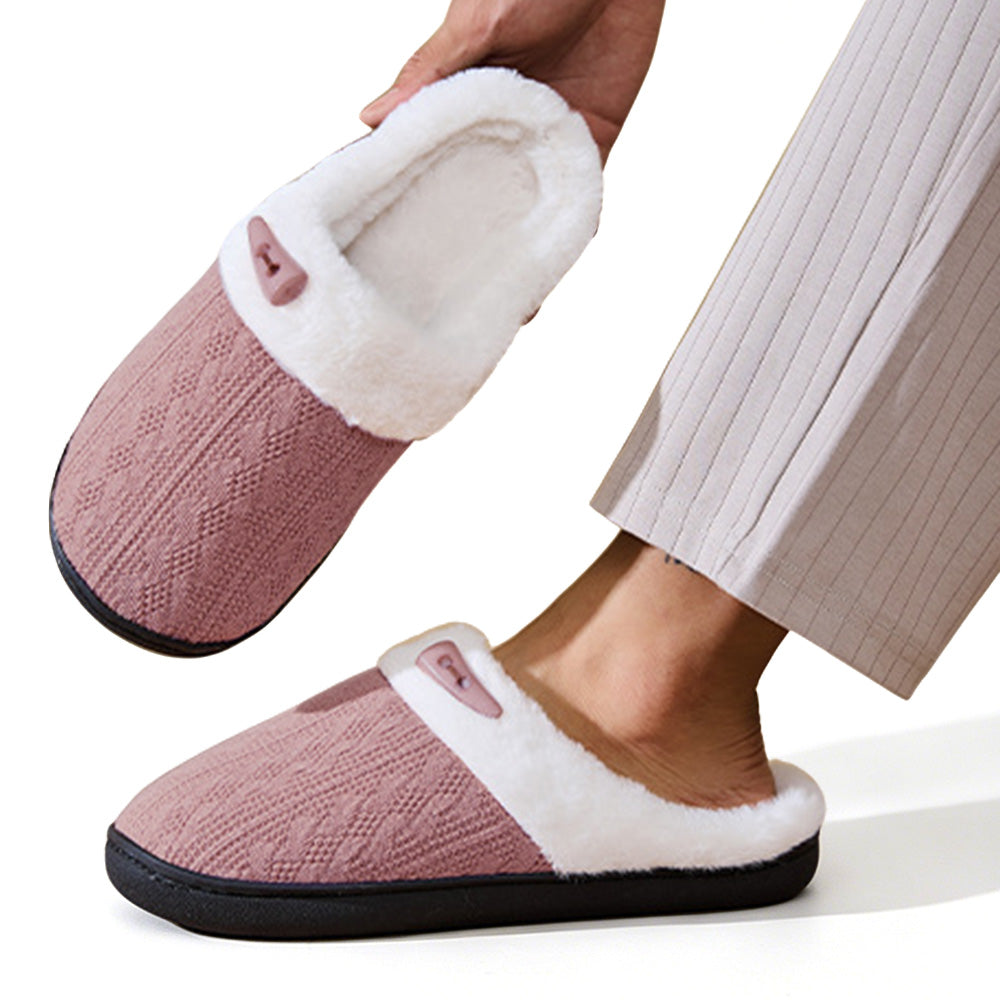 Indoor Non Slip Fuzzy Slippers for Women Warm Knitted House Shoes-Pink