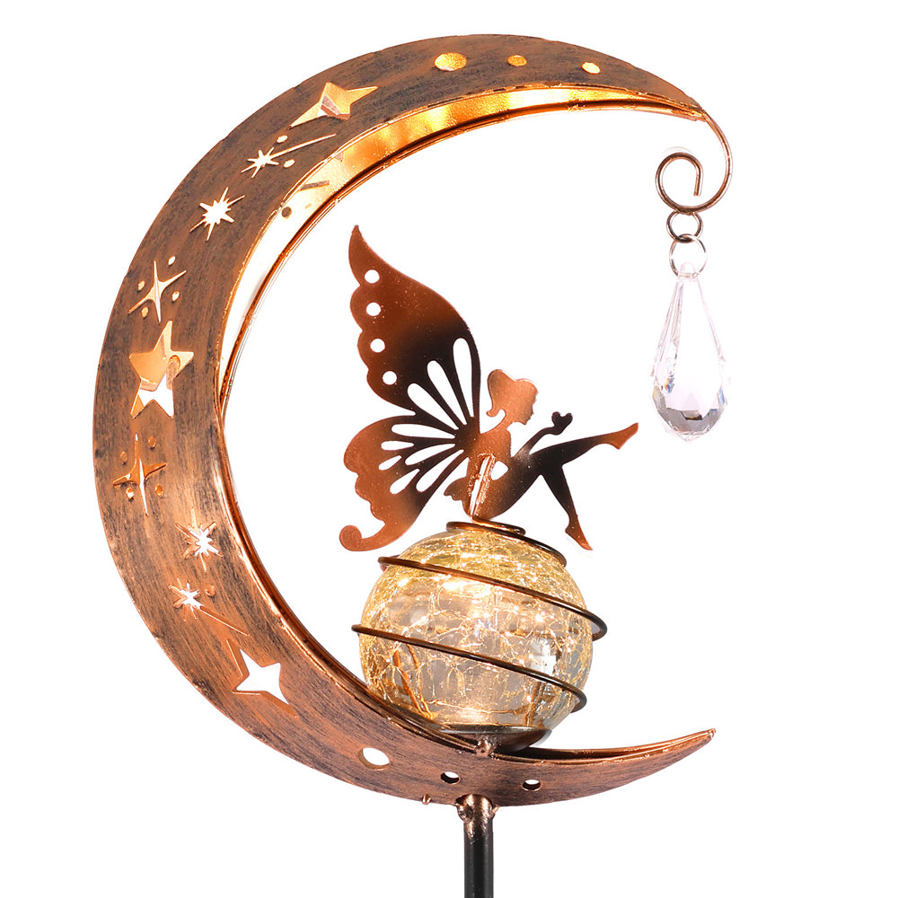 2Pcs Garden Solar Stake Light Moon Fairy Glass Globe with Angel Outdoor Decor