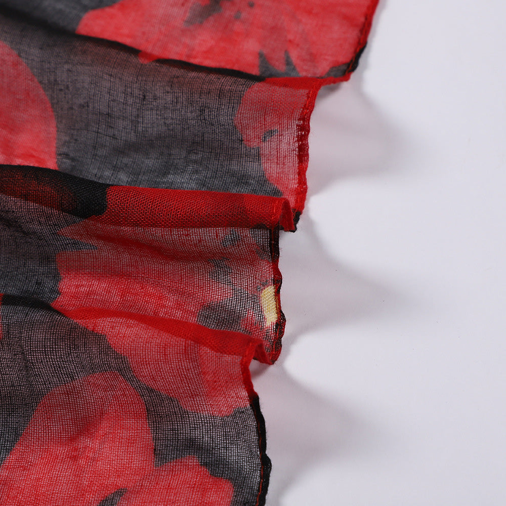 Vintage Floral Polyester Scarf Shawl for Travel and Sun Coverage
