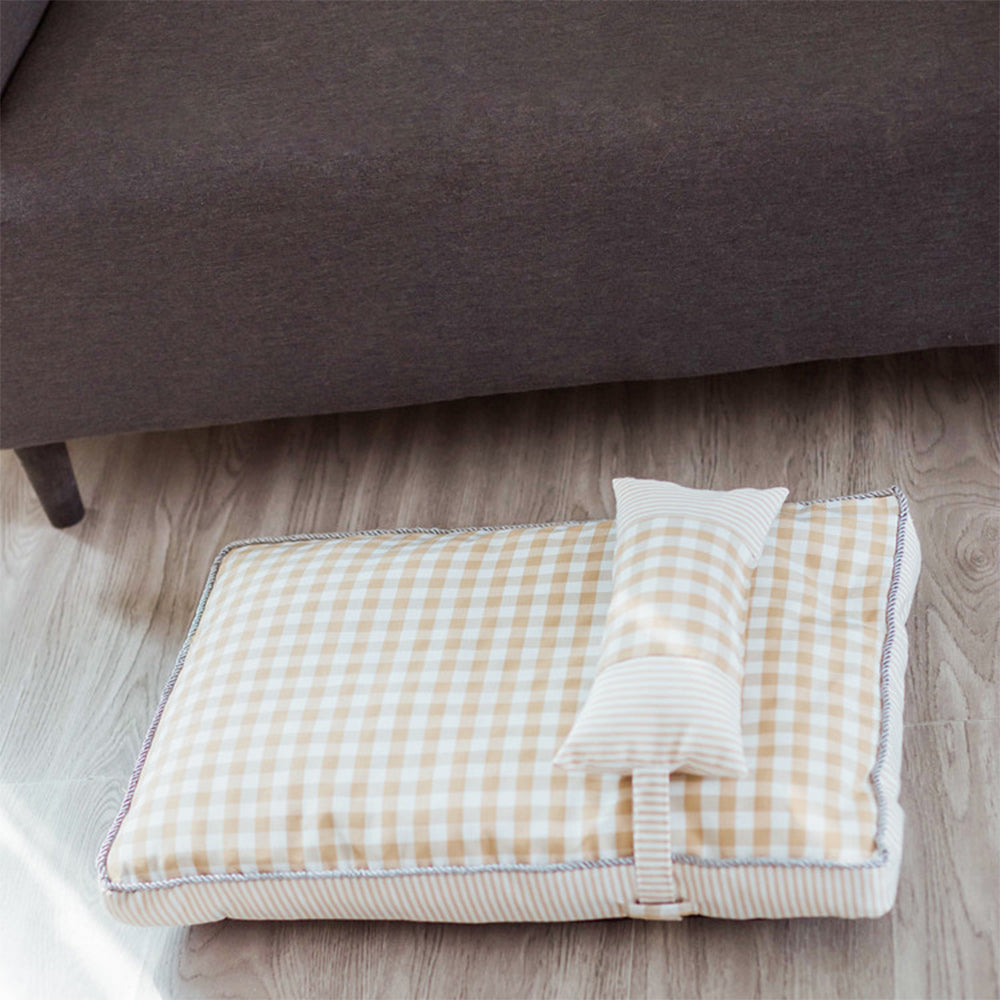 Plaid Pattern Removable Rectangular Pet Bed Sofa With Pillow