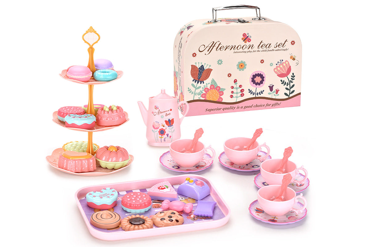 Pretend Play Tea Party Set with Dessert and Carrying Case for Role Play