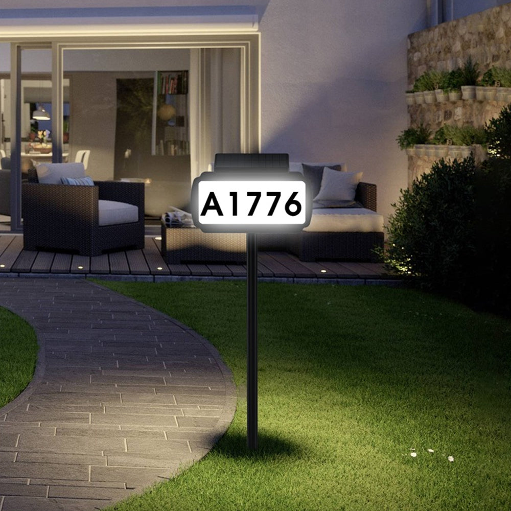 Solar Powered LED Illuminated Address Plaque with Stakes 3-Color Lighting Modes