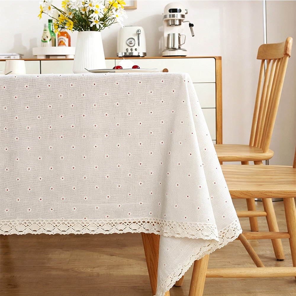 Daisy Floral Lace Tablecloth Poly Cotton Blend for Dining Table Garden Party