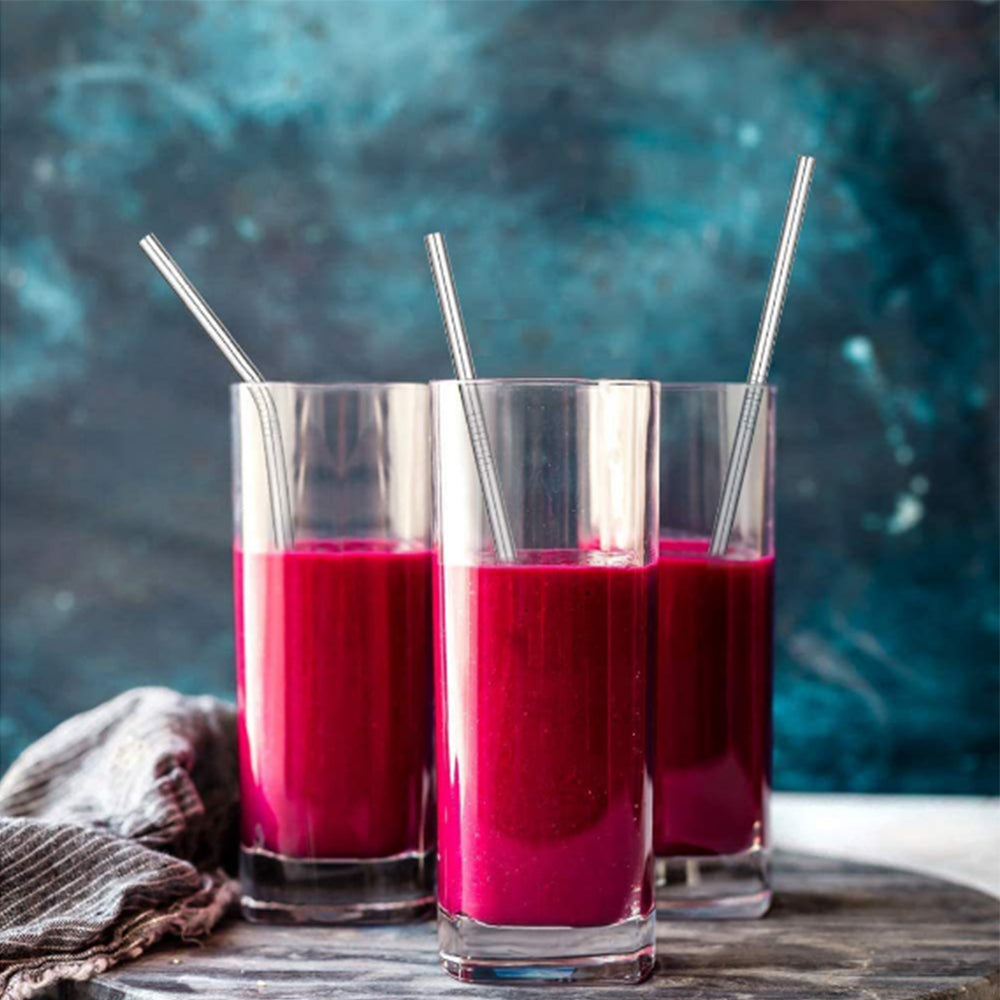 20Pcs Reusable Stainless Steel Drinking Straws with Silicone Tips