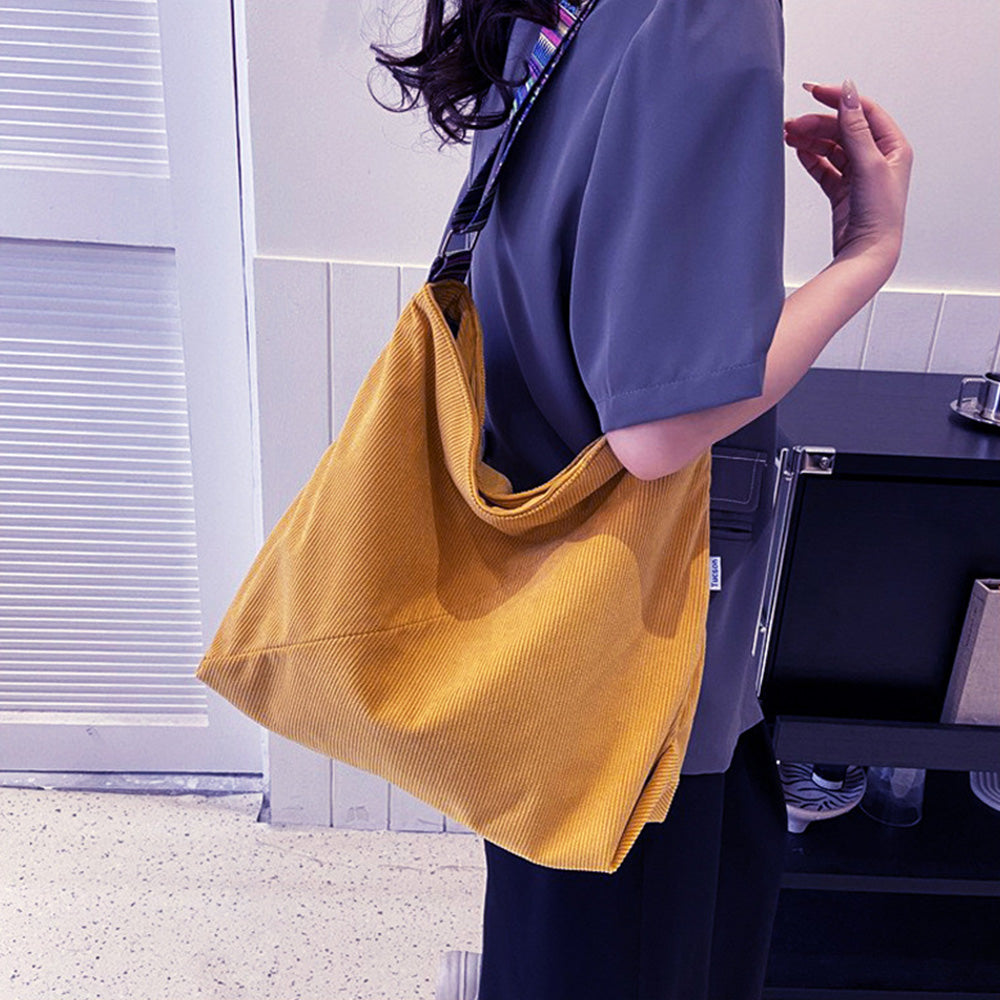 Large Capacity Corduroy Tote Bag with Adjustable Strap for Women