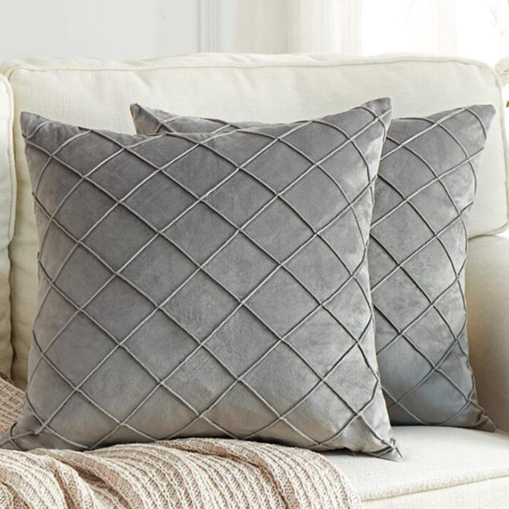 Velvet Rhombus Pleated Cushion Cover for Sofa Bedroom and Window Seat-Grey