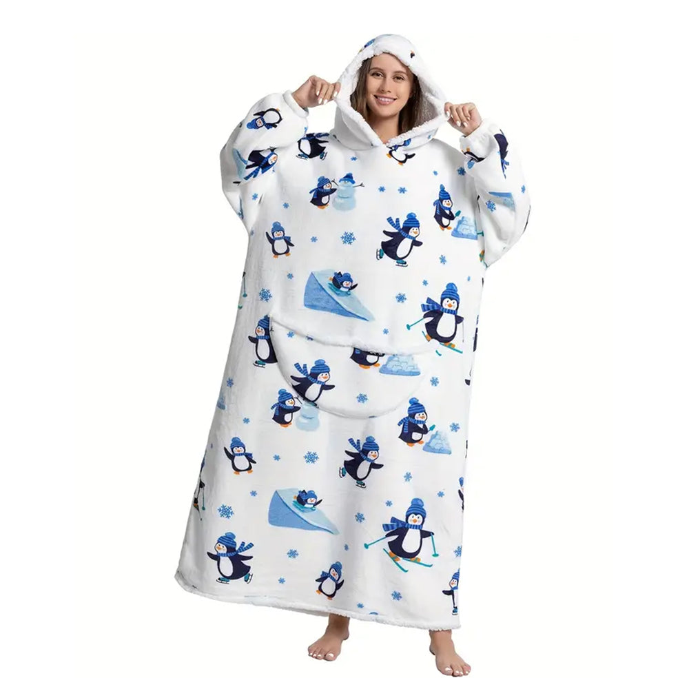 Extra Long Hoodie Wearable Blanket With Big Pocket for Adults