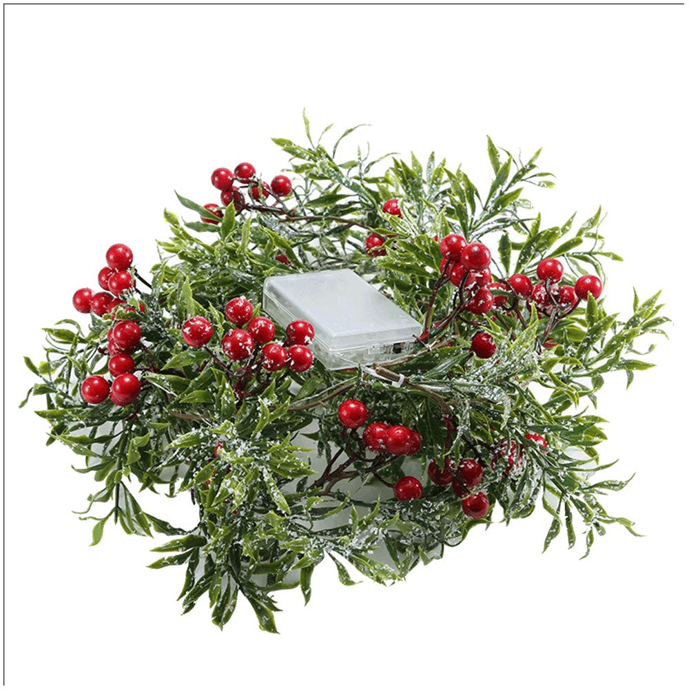 Christmas Mistletoe Rattan with Lamp String Artificial Mistletoe Leaves Berries String