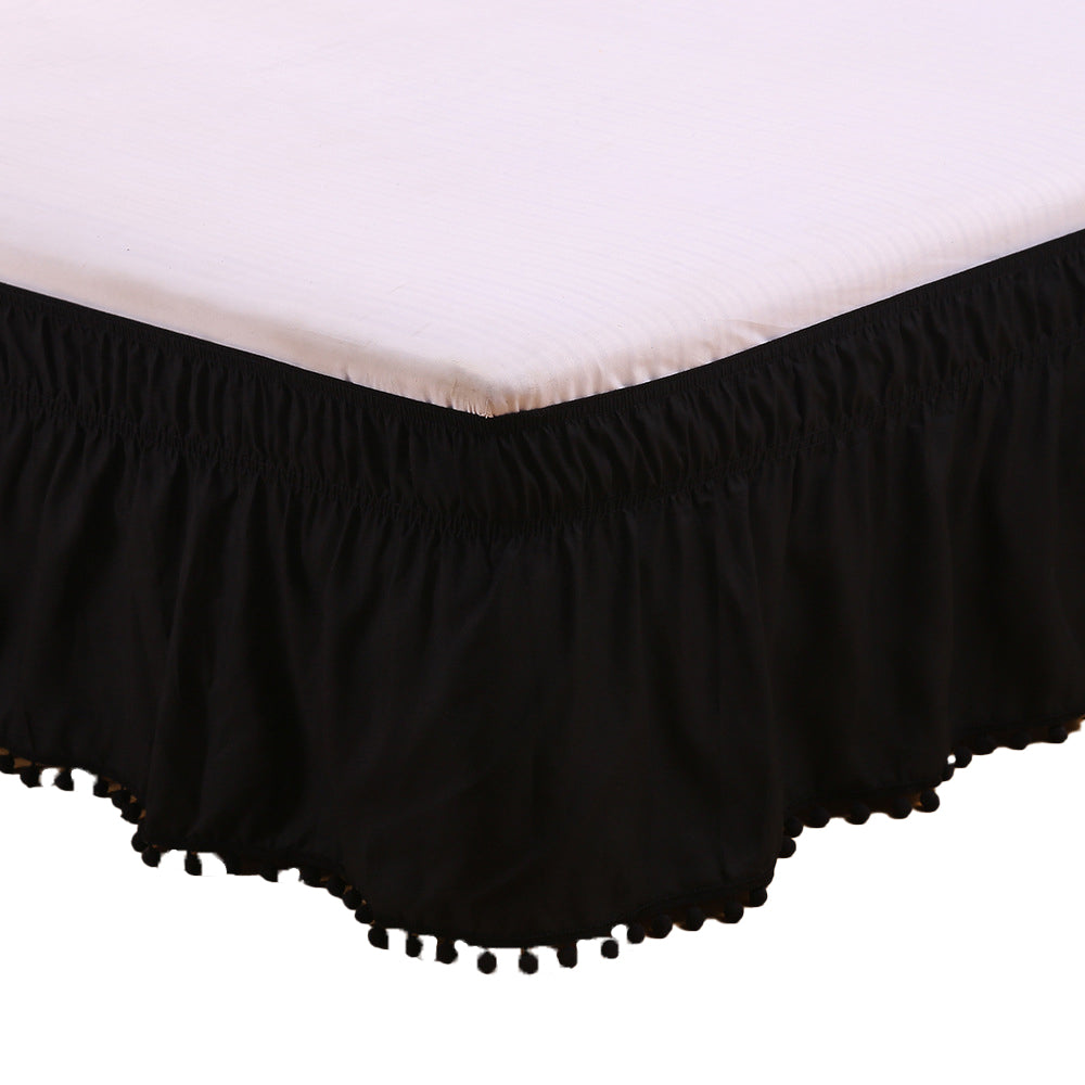 Pompom Fringe Bed Skirt Ruffle Valance Elastic Bed Wrap Around