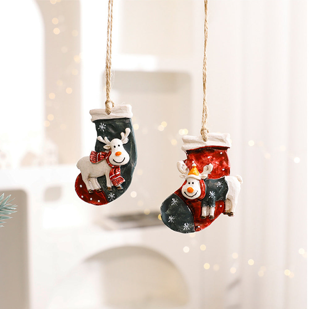 Resin Christmas Tree Ornaments 6 Pack Santa Snowman Stocking Sleigh Holiday Hanging Decorations