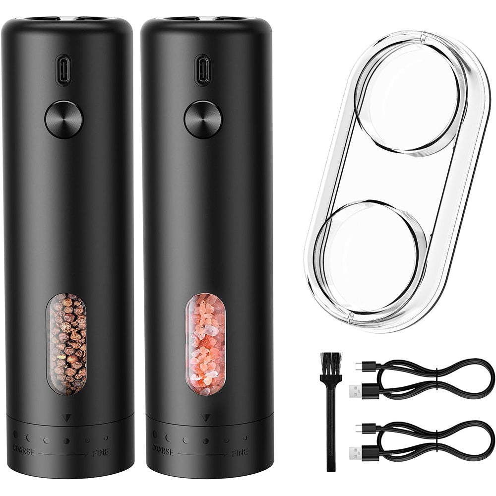 2 Pack Rechargeable Electric Salt Pepper Grinders with 5 Coarseness Levels
