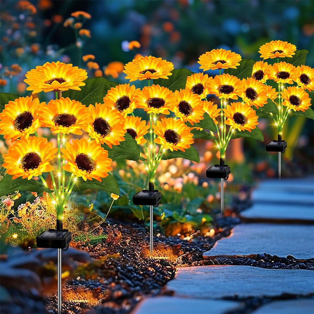 2 Pcs Solar Sunflower Lights for Outdoor Garden Patio Lawn Waterproof