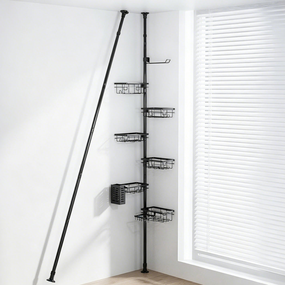 6 Tier Telescopic Shower Caddy Corner Carbon Steel Corner Shelf for Bathroom Kitchen