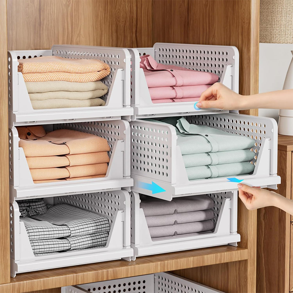 Stackable Plastic Storage Basket Foldable Closet Organizer Clothes Storage Drawer