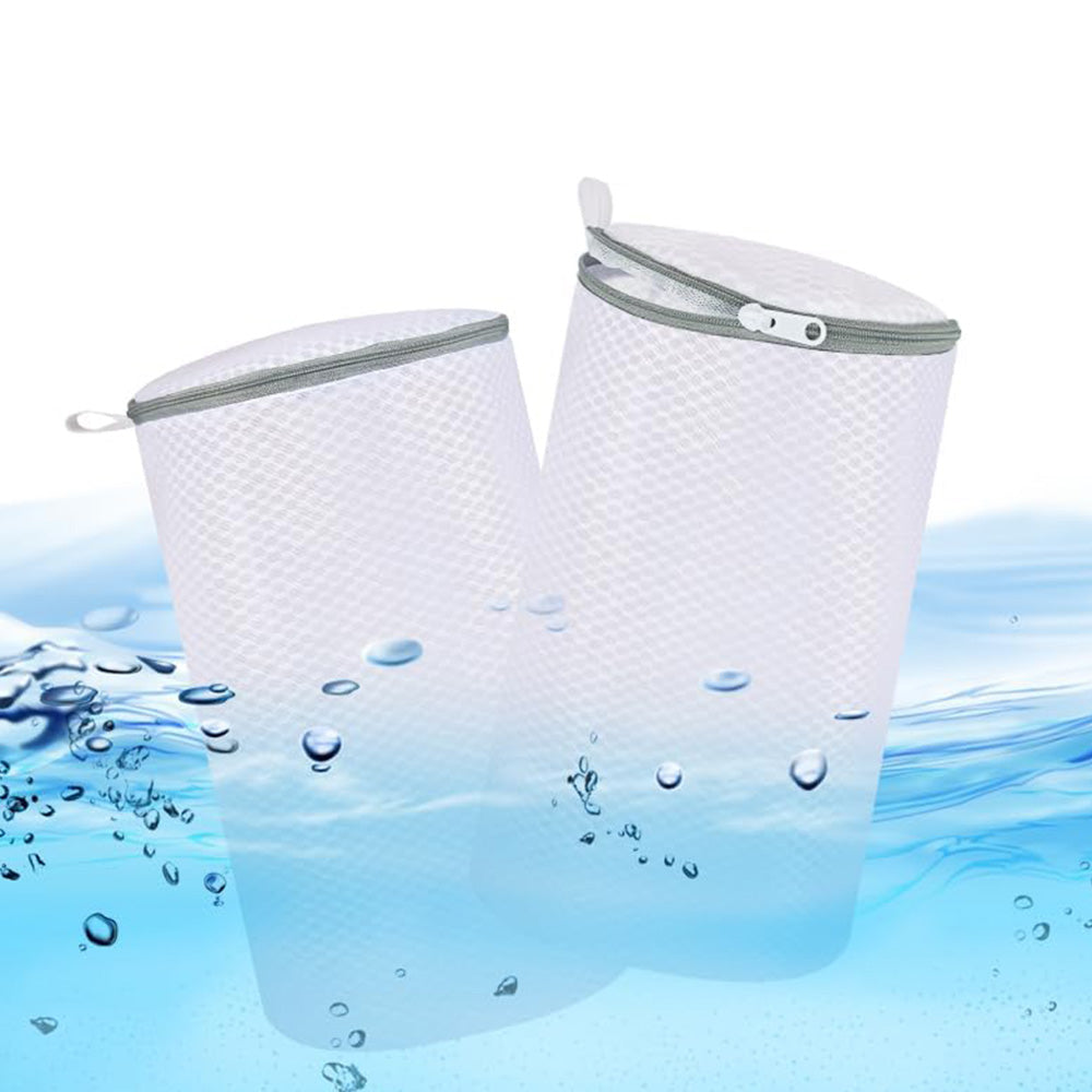 2Pcs Cylinder Honeycomb Mesh Shoe Washing Machine Bag with Zipper for Sneakers