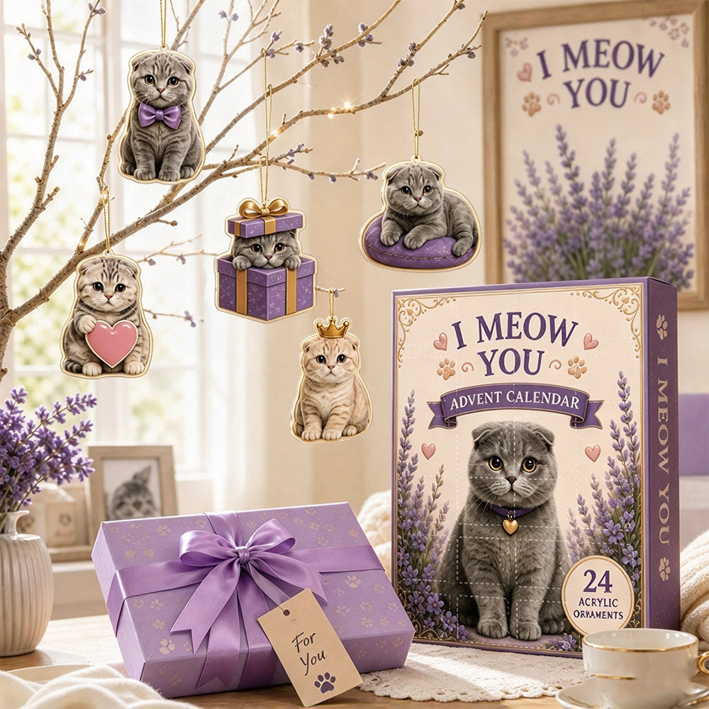2D Acrylic Advent Calendar with 24 Cat Ornaments for Christmas Holiday Decor