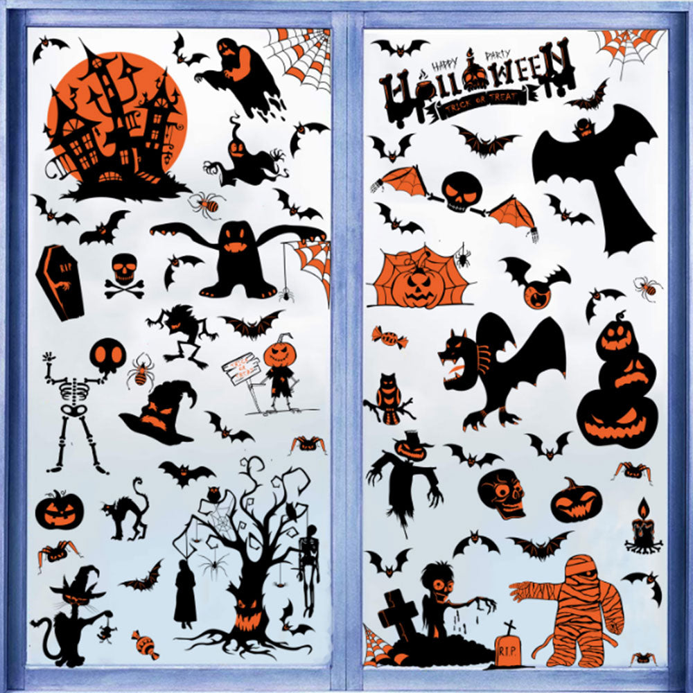 18 Sheets Halloween Window Sticker Window Static Cling Decal Bat Spider Decoration