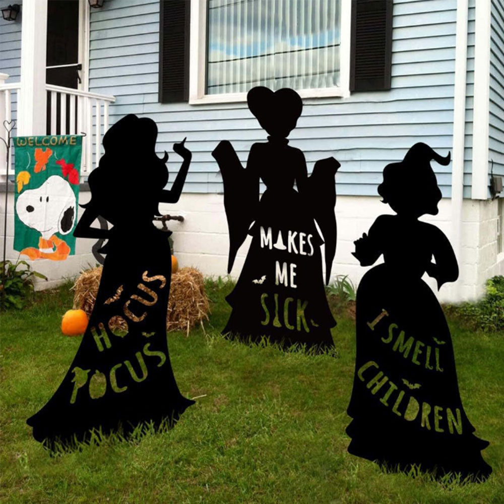 3Pcs Halloween Party Hocus Pocus Witch Yard Sign Stakes Garden Outdoor Decor Ornament