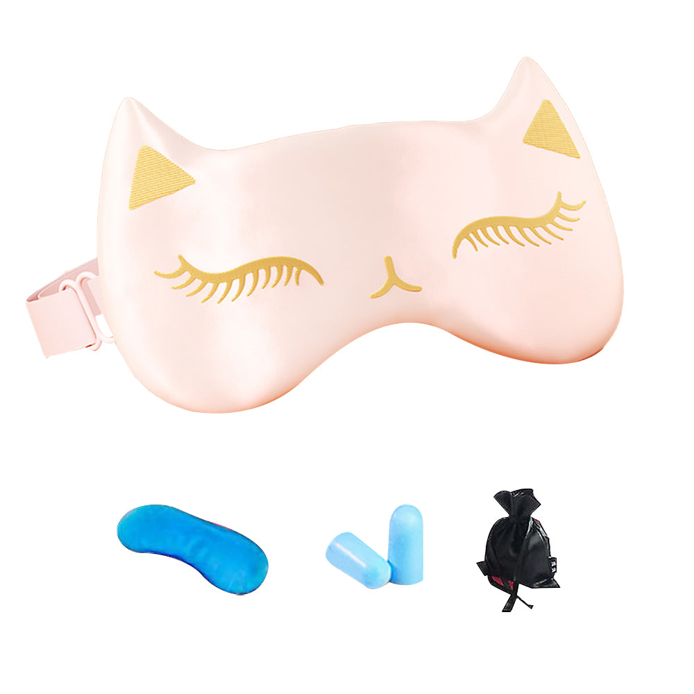Cat Pure Mulberry Silk Travel Sleep Eye Mask Cover Padded Blindfold Soft Silky