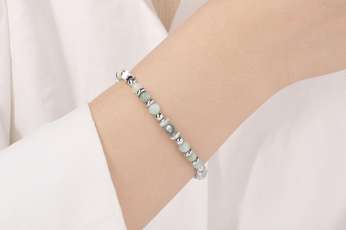 Gift for Women Moonstone Bracelet Amazonite Jasper Stainless Steel Bracelet