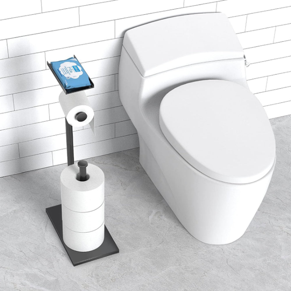 Free Standing Bathroom Toilet Paper Holder Stand with Phone Shelf
