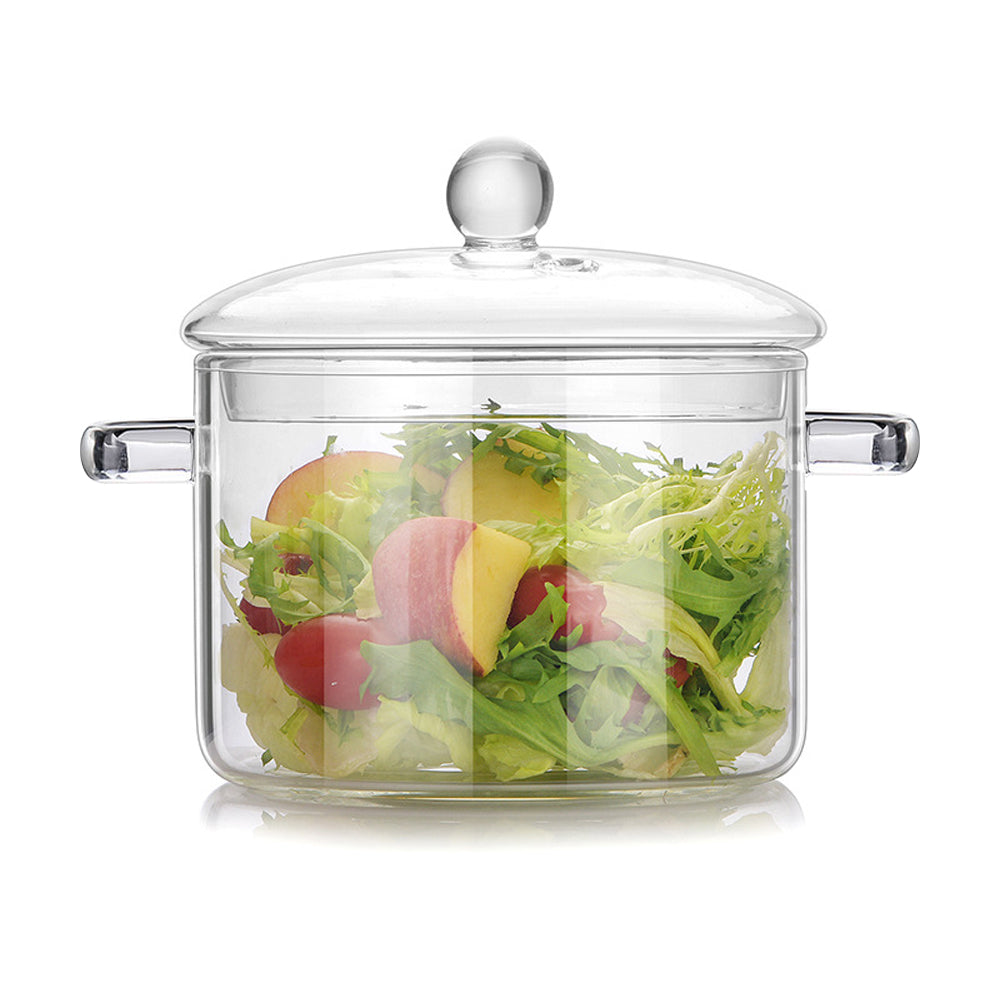 Glass Cooking Pot Double-Handled Heat-Resistant Clear Glass Stovetop Pot with Lid