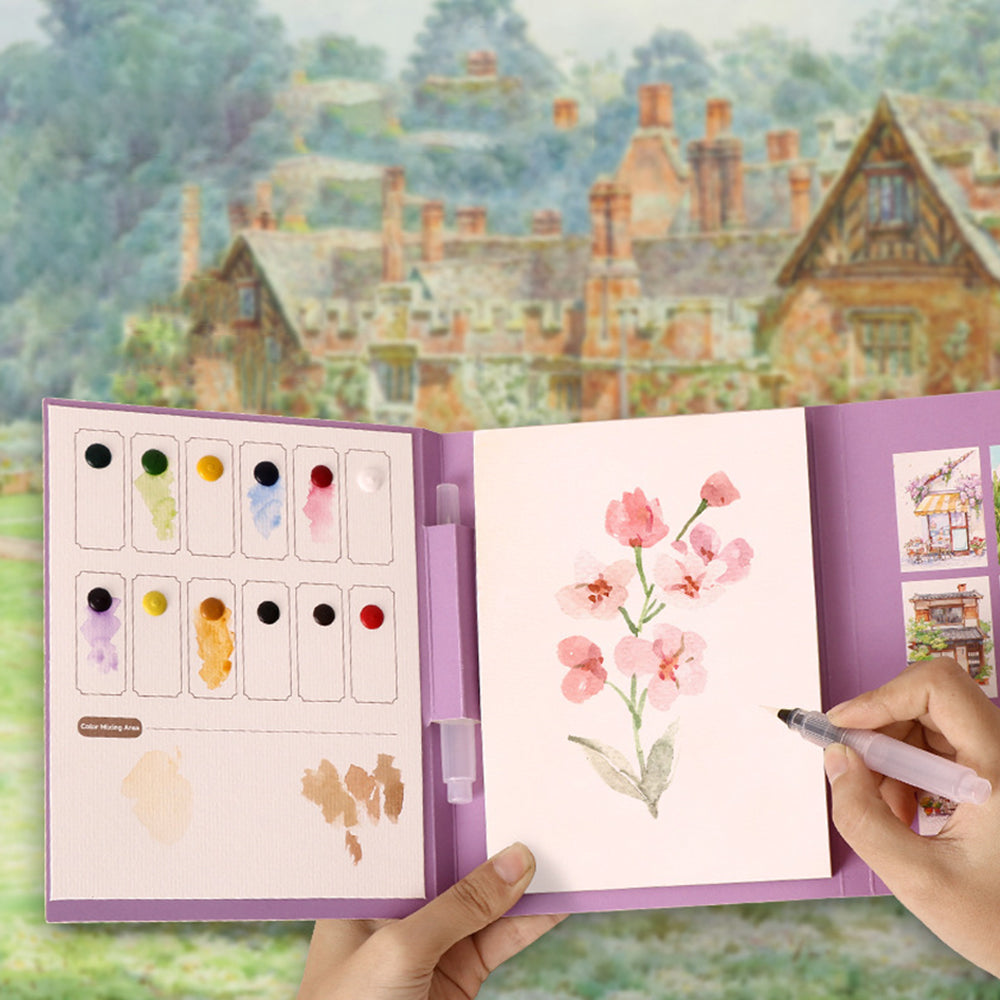 DIY 3-Fold Watercolor Painting Pad with Prefilled Paints for Beginners