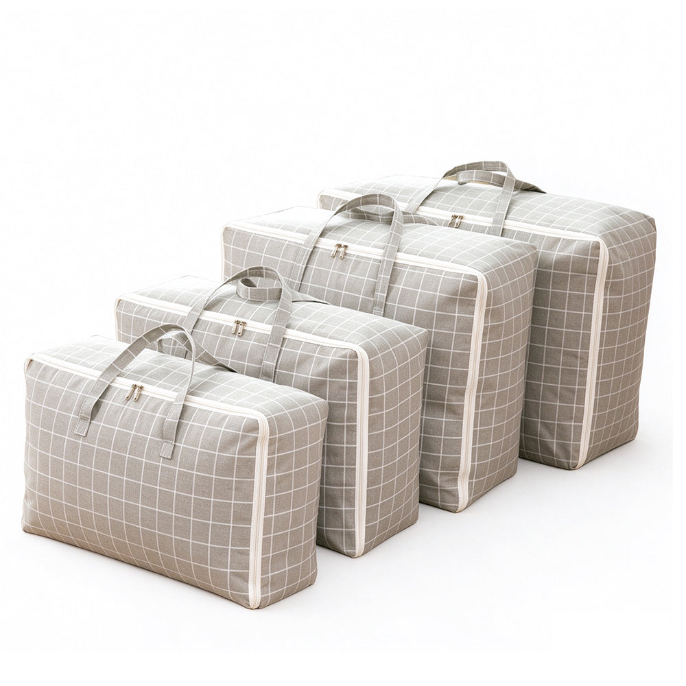 4 Piece Cotton Linen Quilt and Clothes Storage Bag Set with 4 Sizes