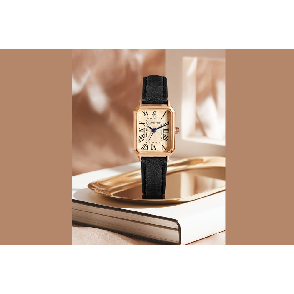 Retro Ladies Rectangular Watch with Leather Band