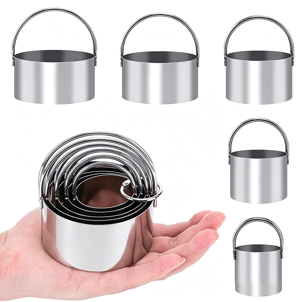 2X5 Pieces Stainless Steel Round Cookie Cutters with Handle Cake Baking Dough Tools