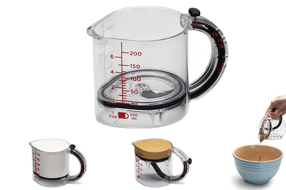 4-in-1 Adjustable Measuring Cup for Baking Cooking with Scraper Base