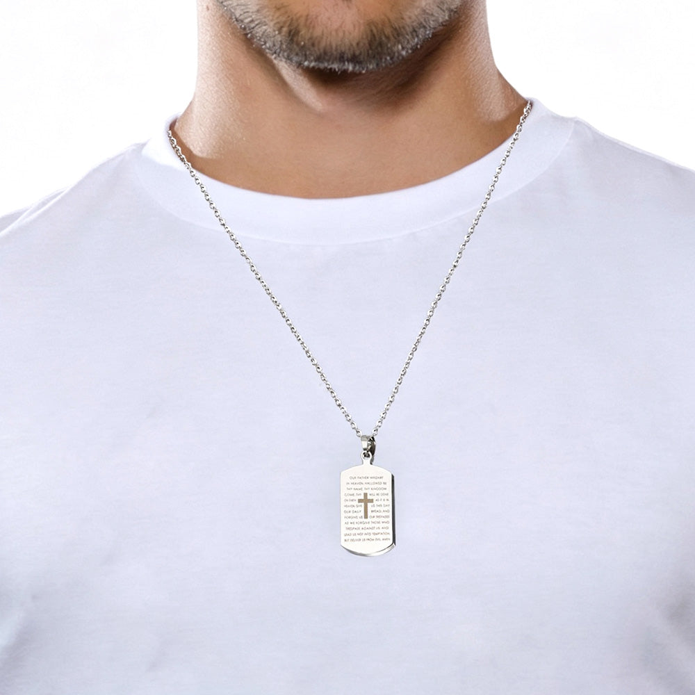 Stainless Steel Bible Cross Military Tag Pendant Necklace