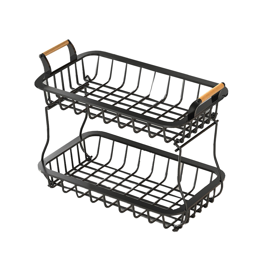 2-Tier Countertop Fruit Basket Rectangular Storage Stand for Kitchen