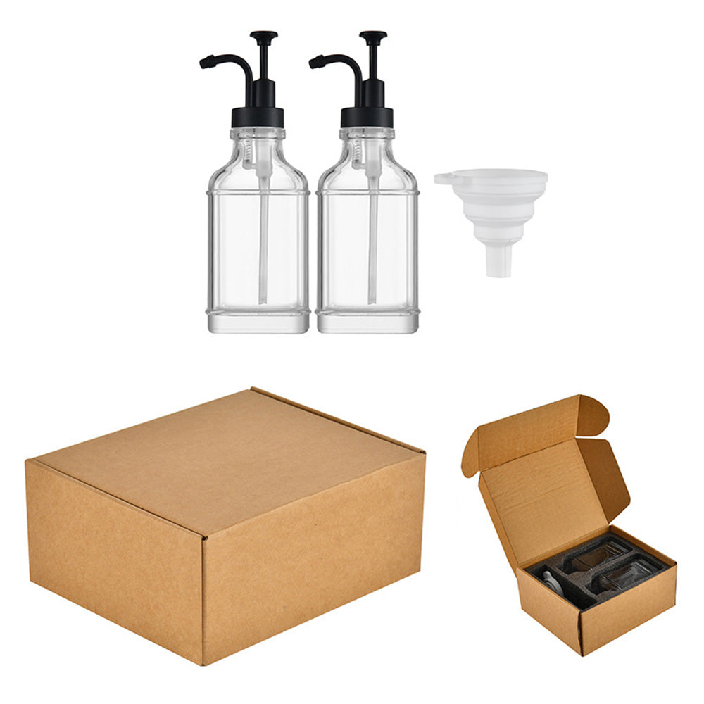 2 Pack 500ml Square Glass Syrup Soap Dispenser Bottles with Funnel