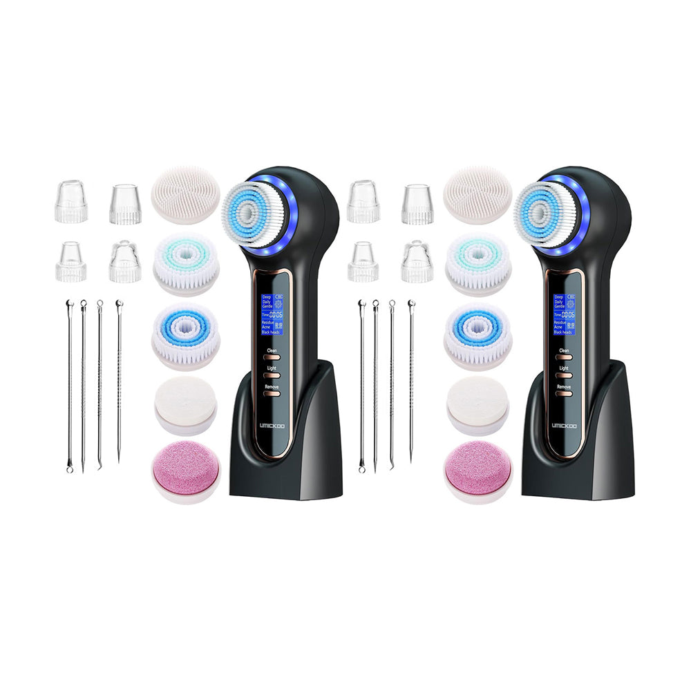 2Pcs 2-in-1 Rechargeable Facial Cleansing Brush with LCD Screen