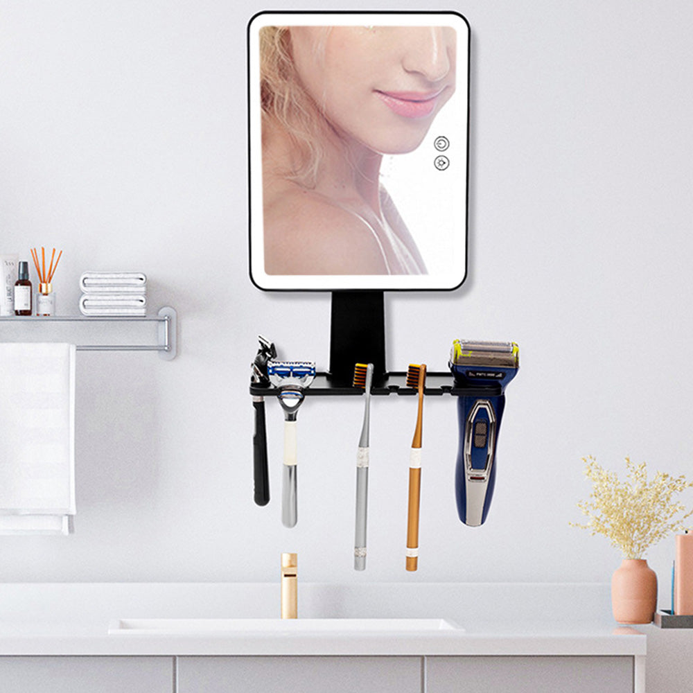 Bathroom Anti Fog Mirror with Lights Built In Shelf No Drilling Installation for Shower Room