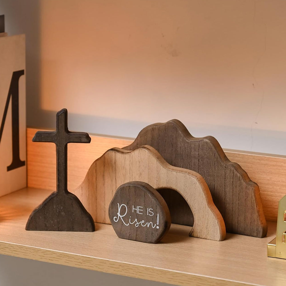 Easter Empty Tomb Easter Scene And Cross Decoration Wood Easter Resurrection Scene For Tiered Tray
