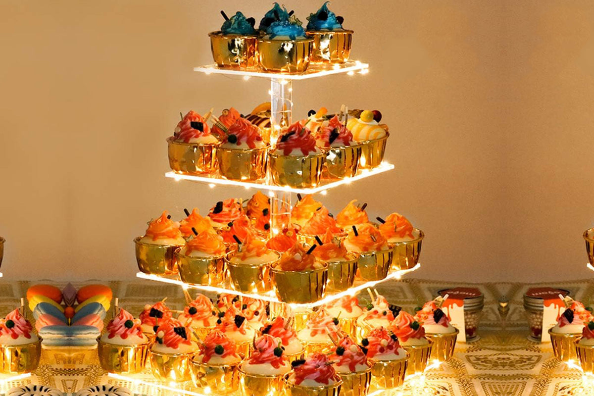 4-Tier Acrylic Cupcake Stand Display Tower with String Light