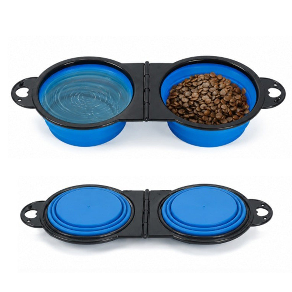 Portable Foldable Dual Pet Bowls for Cats Dogs Outdoor Home Use