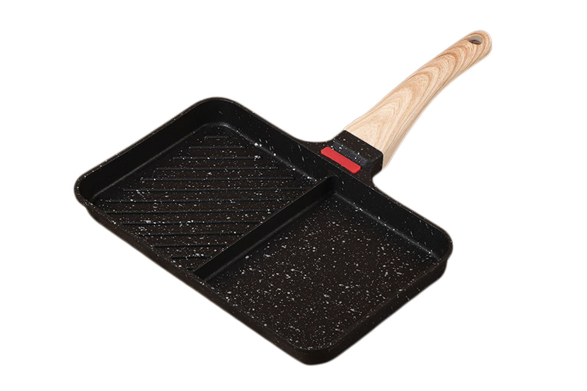 2-Section Grill Pan Dual Zone Non-Stick Grill Pan Frying Pan for Gas and Induction Stoves