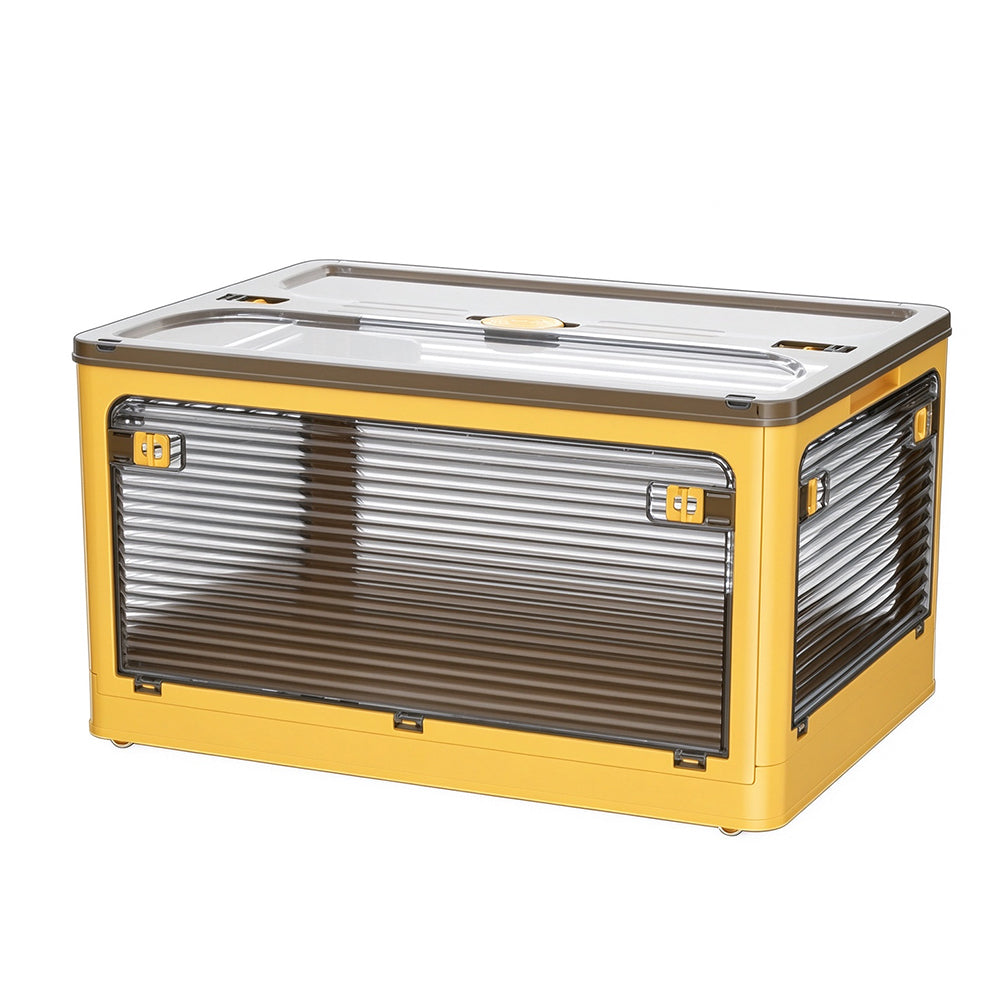5 Door Transparent PP Foldable Storage Box with Wheels and Top Lid-Yellow