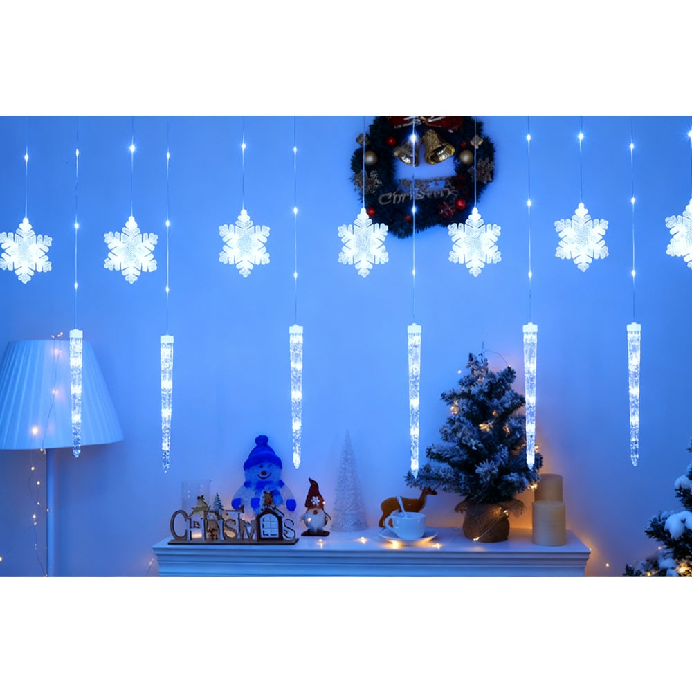 Christmas Curtain String Lights with Snowflake and Icicle Design