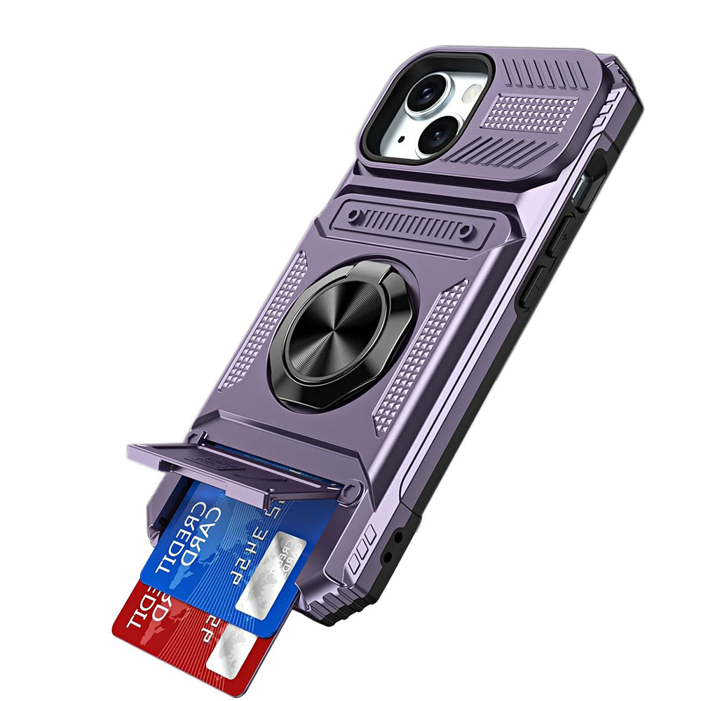Wallet Card Slot Shockproof Protective Case for iPhone 17 and 18 Series-Purple