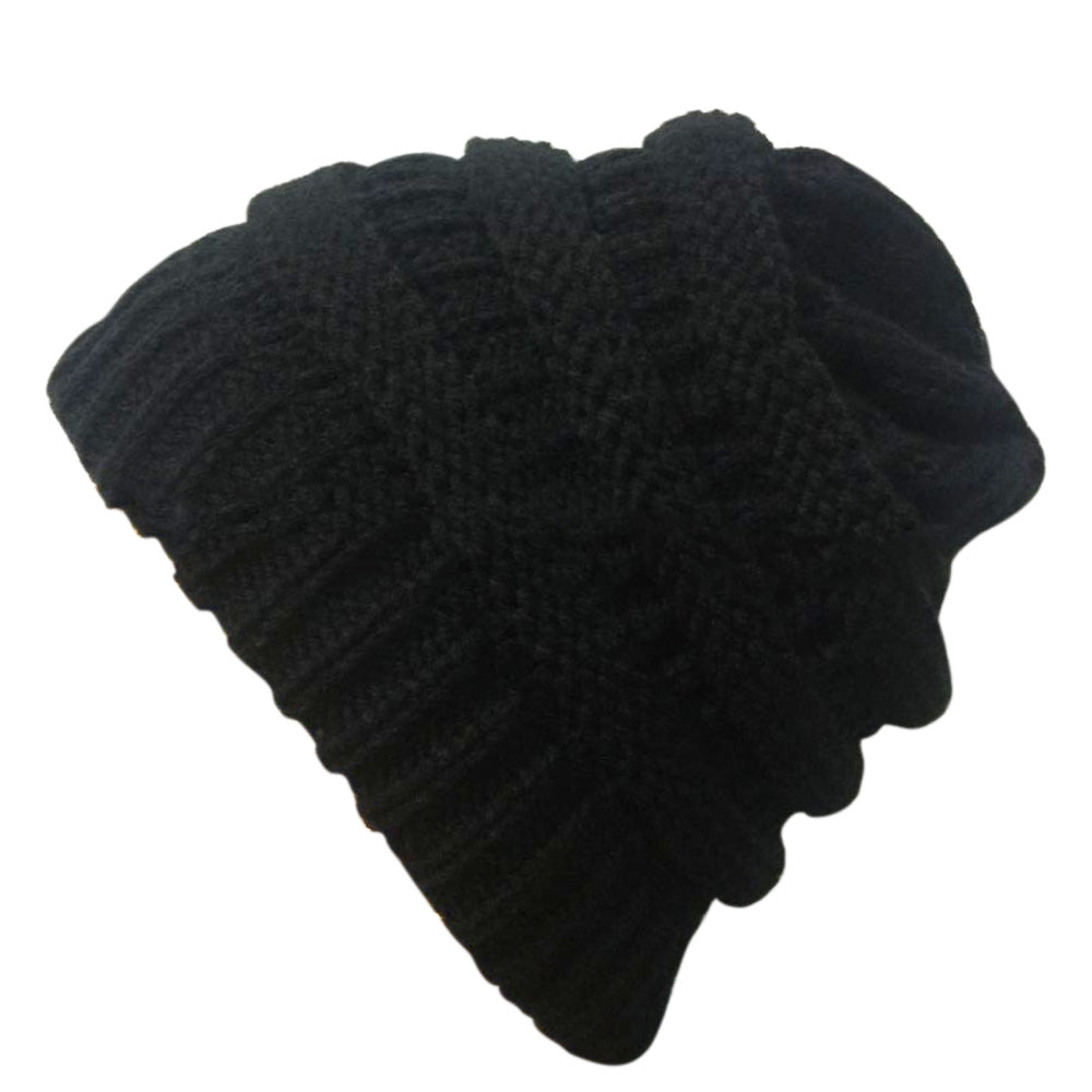 Women Girls Winter Cable Knit Ponytail Beanie High Bun Crochet Hat