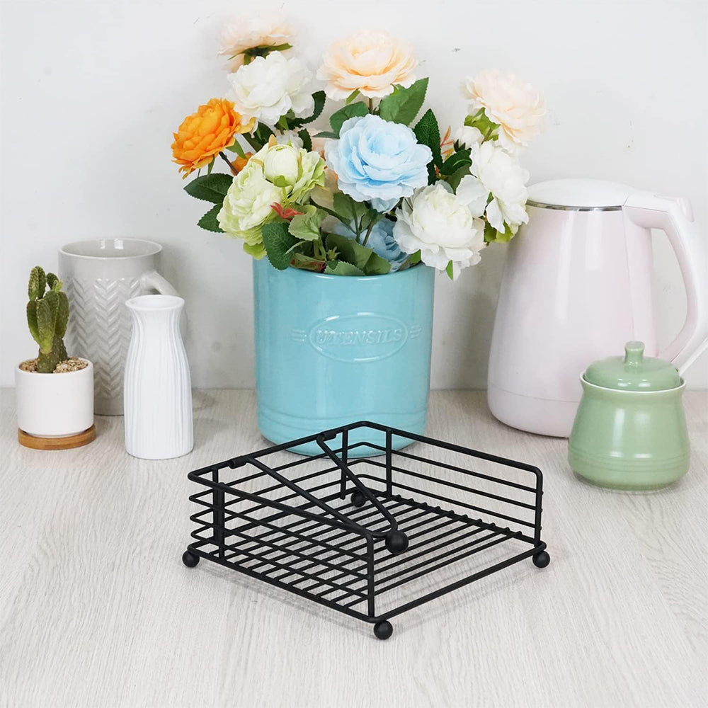 2Pcs Black Metal Square Paper Napkin Holders with Weighted Arm