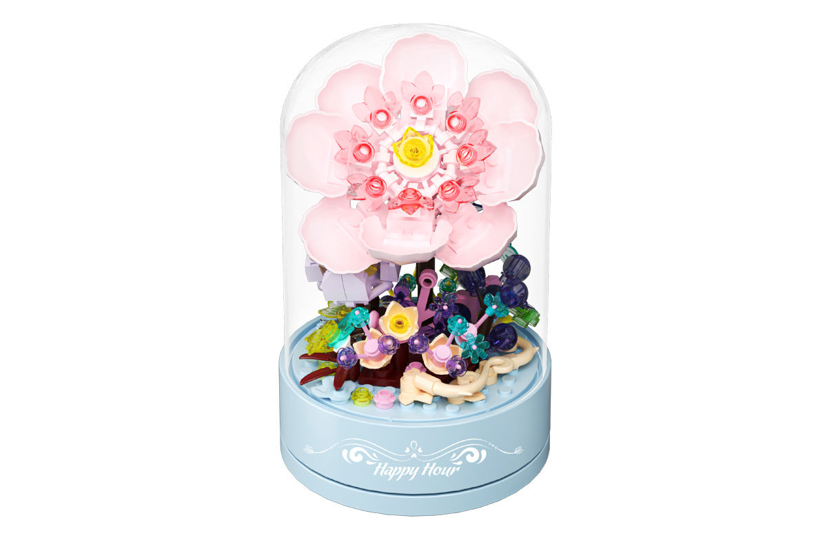 Flowers Music Box Building Blocks with Dust Cover Music Box Building Toys