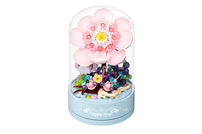 Flowers Music Box Building Blocks with Dust Cover Music Box Building Toys