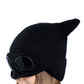 Double Layer Knit Winter Beanie with Goggles Cute Cat Ear Knit Beanie for Winter