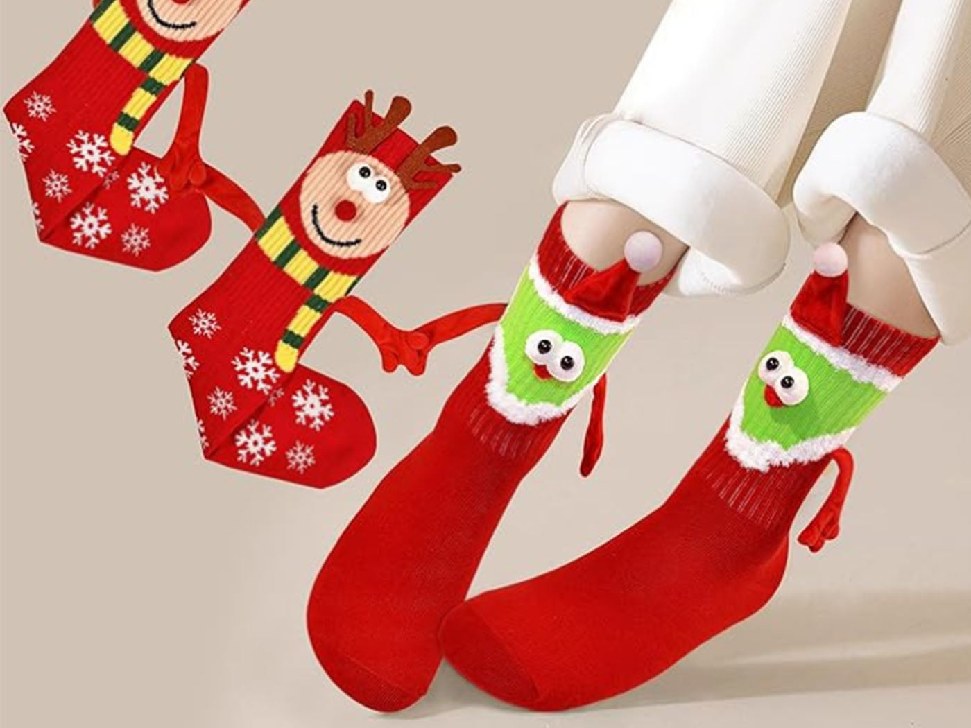 4-Pairs Funny Holding Hands Christmas Socks