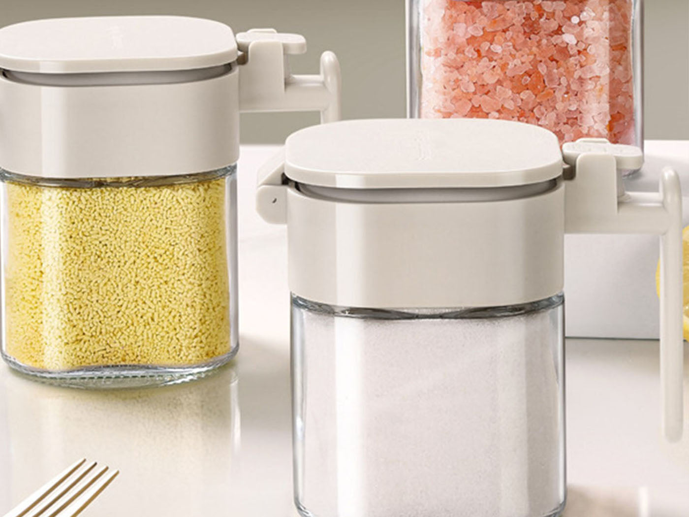 Glass Salt Container with Lid Spoon Condiment Jar Spice Container Seasoning Box